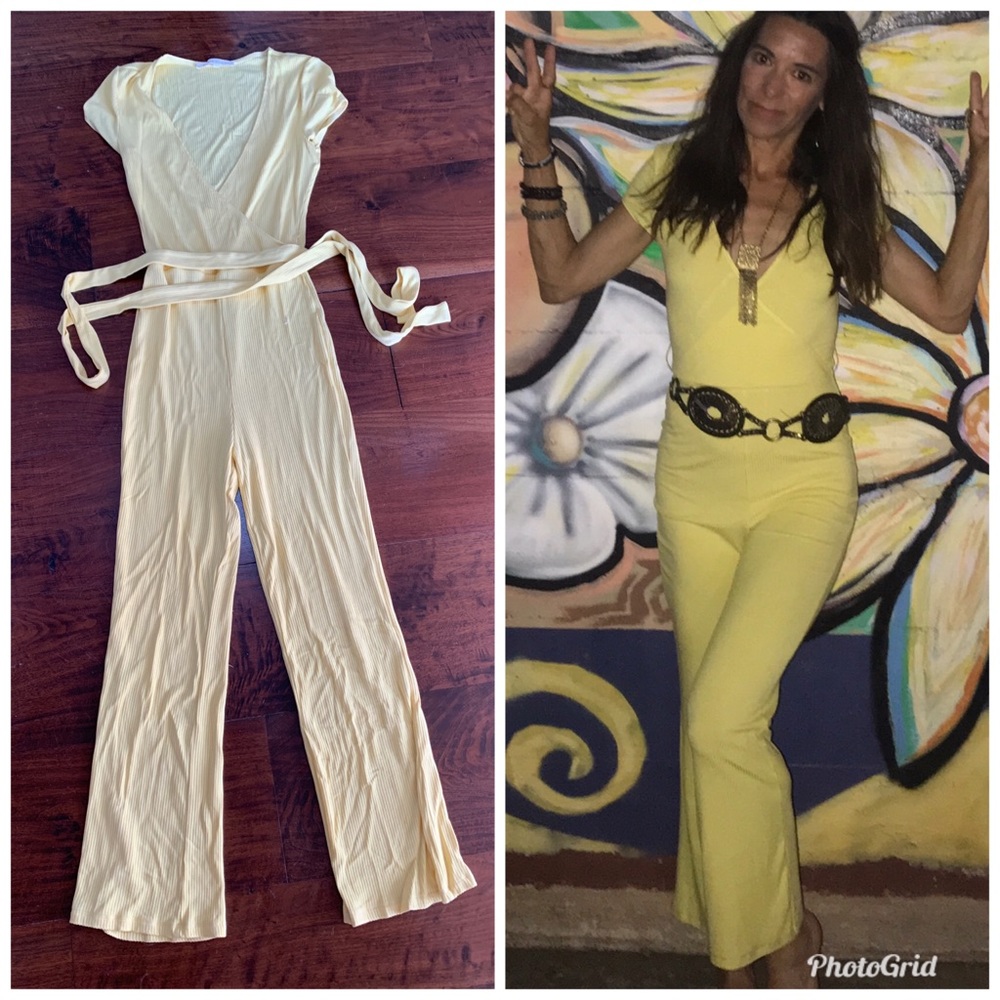 Yellow ribbed jumpsuit tie belt from principessa S